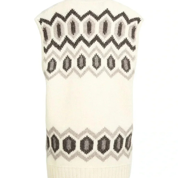 GANNI NWT Intarsia Graphic Knit Oversized Wool Vest Egret White S M $445 - Picture 8 of 14